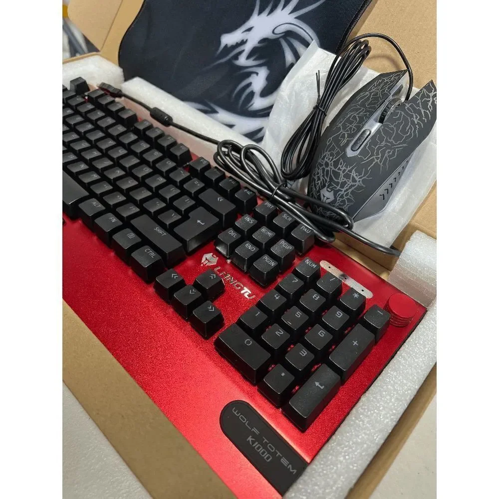 LED Multimedia Knob Mechanical Keyboard with Mouse & Mouse Pads Red/Red Backlit